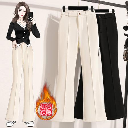 FA48357# 简约百搭休闲宽松型大喇叭型长裤九分垂感拖地阔腿西装加绒 服裝批發女裝批發服飾貨源