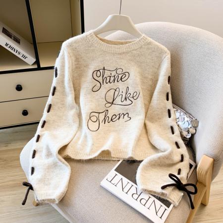 FA48358# 慵懒风设计感字母刺绣毛衣秋冬新款羊毛衫小众独特短款上衣 服裝批發女裝批發服飾貨源