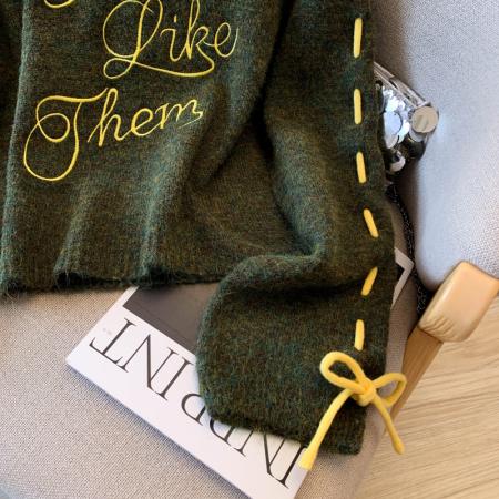 FA48358# 慵懒风设计感字母刺绣毛衣秋冬新款羊毛衫小众独特短款上衣 服裝批發女裝批發服飾貨源