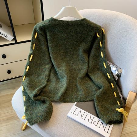 FA48358# 慵懒风设计感字母刺绣毛衣秋冬新款羊毛衫小众独特短款上衣 服裝批發女裝批發服飾貨源