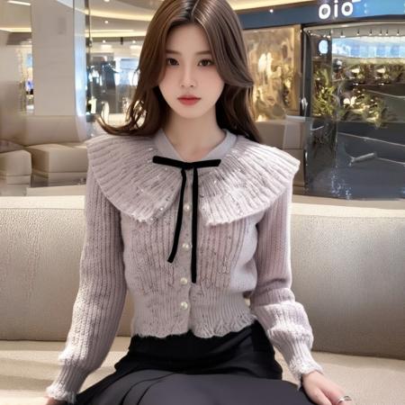 FA48361# 法式气质娃娃领毛衣女装珍珠排扣蝴蝶结气质收腰短款针织 服裝批發女裝批發服飾貨源