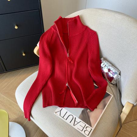 FA48366# 针织衫女冬季新款小众双头拉链毛衣修身小个子上衣 服裝批發女裝批發服飾貨源