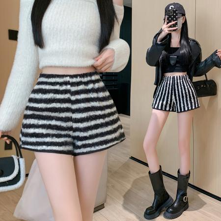 FA48376# 冬季新款韩版羊羔毛短裤女高腰显瘦松紧腰阔腿裤 服裝批發女裝批發服飾貨源