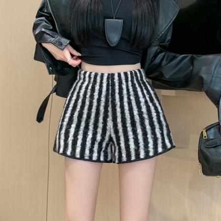 FA48376# 冬季新款韩版羊羔毛短裤女高腰显瘦松紧腰阔腿裤 服裝批發女裝批發服飾貨源