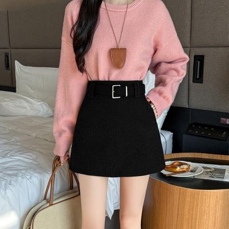 FA48378# 毛呢半身裙女秋冬季高腰包臀裙高腰a字短裙 服裝批發女裝批發服飾貨源