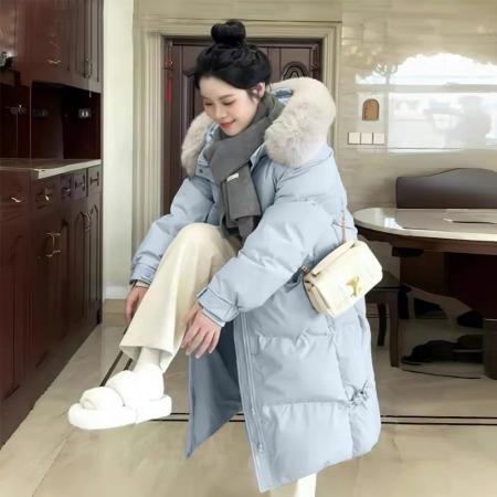 FA48382# 冬新款中国结中长款羽绒棉服女韩系加厚棉袄大毛领棉衣外套潮 服裝批發女裝批發服飾貨源