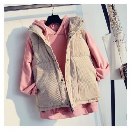 FA48391# 新款韩版纯色宽松灯芯绒保暖背心马夹女无袖坎肩 服裝批發女裝批發服飾貨源