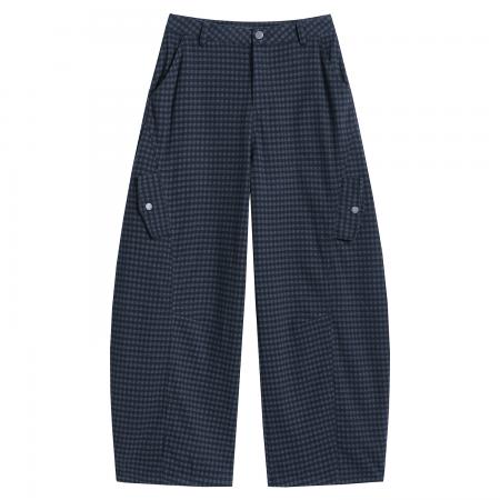 FA48397# 秋冬新款i加绒毛呢格子弯刀工装裤高腰两穿休闲裤女 服裝批發女裝批發服飾貨源