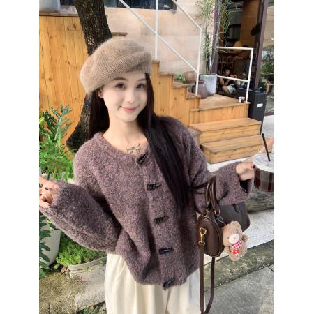 FA48398# 真保暖韩系羊毛圈圈毛牛角扣针织开衫秋冬百搭气质毛衣外套 服裝批發女裝批發服飾貨源