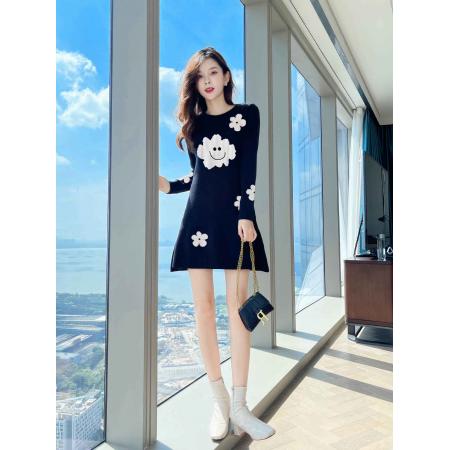 FA48407# 韩国气质宽松遮肚子俏皮减龄小个子毛衣针织连衣裙秋冬打底小黑裙 服裝批發女裝批發服飾貨源