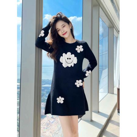 FA48407# 韩国气质宽松遮肚子俏皮减龄小个子毛衣针织连衣裙秋冬打底小黑裙 服裝批發女裝批發服飾貨源
