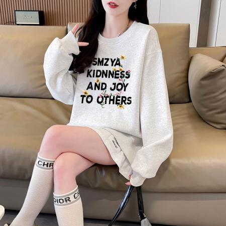 FA48413# 春秋爆款假两件拼接宽松卫衣女ins韩版字母印花中长款显瘦上衣潮  服裝批發女裝批發服飾貨源