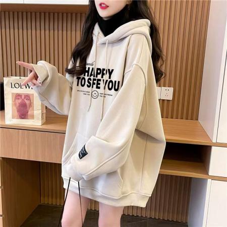 FA48418# oversize欧货潮牌中长款卫衣女秋冬加绒加厚假两件宽松遮屁股上衣  服裝批發女裝批發服飾貨源