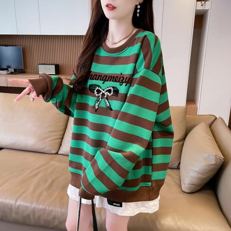 FA48420# 网红重工假两件宽松加绒加厚卫衣女chic潮牌涂鸦中长款显瘦上衣潮  服裝批發女裝批發服飾貨源