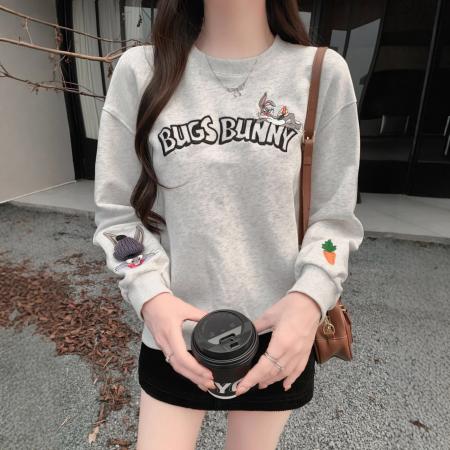 FA48421# 重工刺绣花圆领薄款卫衣女韩版新款宽松大码套头上衣  服裝批發女裝批發服飾貨源