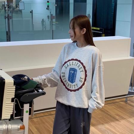 FA48422# 美式复古字母印花加绒加厚圆领卫衣女秋冬宽松休闲显瘦上衣潮  服裝批發女裝批發服飾貨源