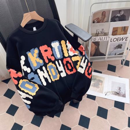 FA48427# 秋冬爆款彩色字母中长款加绒加厚卫衣女慵懒风洋气宽松遮屁股上衣  服裝批發女裝批發服飾貨源