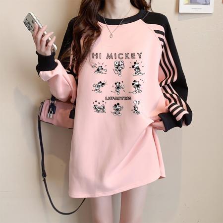 FA48428# 秋冬超火插肩袖中长款卫衣女美式潮牌卡通宽松遮屁股配鲨鱼裤上衣  服裝批發女裝批發服飾貨源