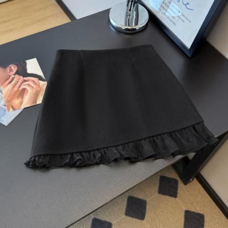 FA48430# 毛呢半身裙女冬季新款甜美雪纺拼接不规则短裙包臀高腰A字裙 服裝批發女裝批發服飾貨源