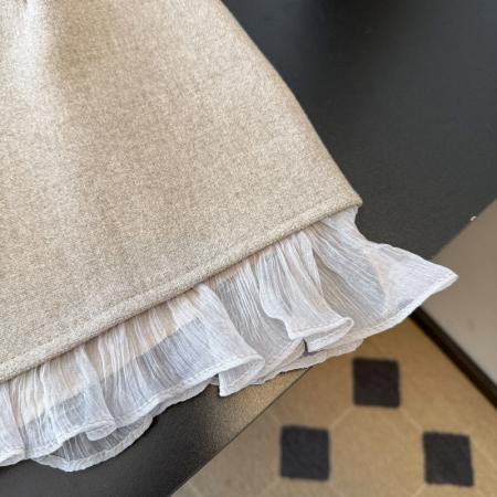 FA48430# 毛呢半身裙女冬季新款甜美雪纺拼接不规则短裙包臀高腰A字裙 服裝批發女裝批發服飾貨源