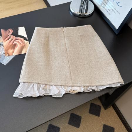 FA48430# 毛呢半身裙女冬季新款甜美雪纺拼接不规则短裙包臀高腰A字裙 服裝批發女裝批發服飾貨源