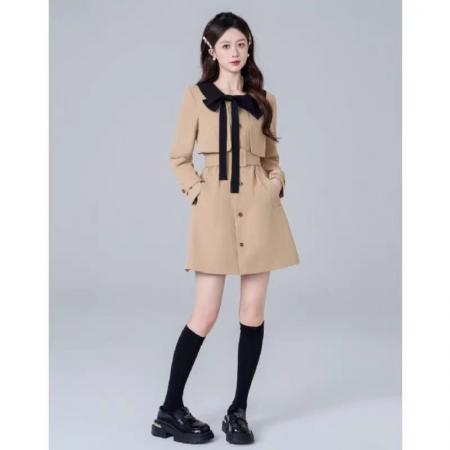 FA48444# 卡其色英伦风收腰风衣外套女高级感小个子气质韩系中长款大衣 服裝批發女裝批發服飾貨源