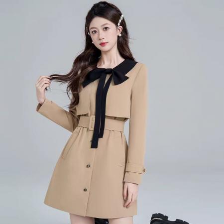 FA48444# 卡其色英伦风收腰风衣外套女高级感小个子气质韩系中长款大衣 服裝批發女裝批發服飾貨源