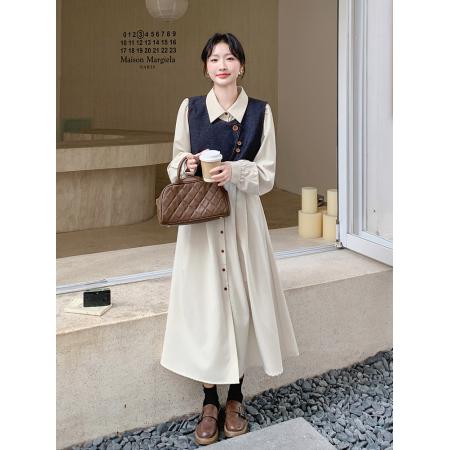 FA48445# 秋季新款法式气质穿搭牛仔马甲连衣裙套装女衬衫裙超火两件套 服裝批發女裝批發服飾貨源