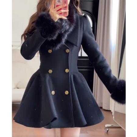 FA48449# 秋冬季富家千金感名媛收腰长袖呢子大衣独特绝美外穿毛呢小外套女 服裝批發女裝批發服飾貨源