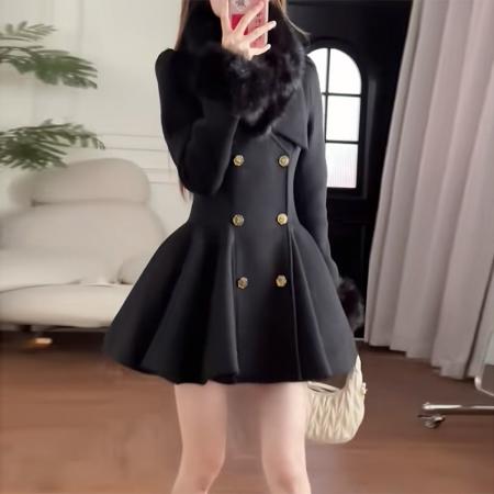 FA48449# 秋冬季富家千金感名媛收腰长袖呢子大衣独特绝美外穿毛呢小外套女 服裝批發女裝批發服飾貨源