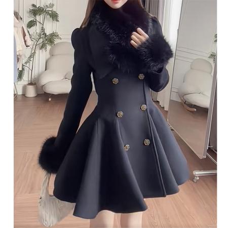 FA48449# 秋冬季富家千金感名媛收腰长袖呢子大衣独特绝美外穿毛呢小外套女 服裝批發女裝批發服飾貨源