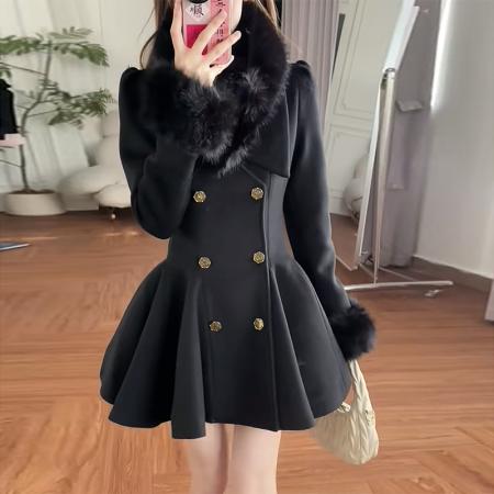 FA48449# 秋冬季富家千金感名媛收腰长袖呢子大衣独特绝美外穿毛呢小外套女 服裝批發女裝批發服飾貨源