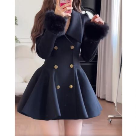 FA48449# 秋冬季富家千金感名媛收腰长袖呢子大衣独特绝美外穿毛呢小外套女 服裝批發女裝批發服飾貨源