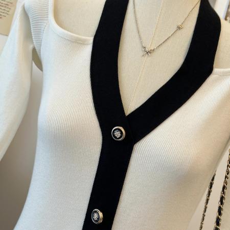 FA48454# 小香风撞色针织连衣裙内搭显瘦包臀裙 服裝批發女裝批發服飾貨源