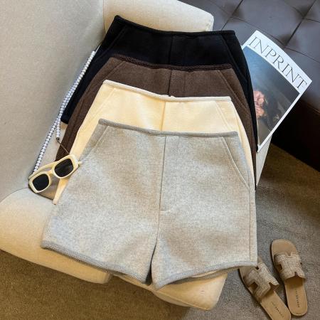 FA48456# 加厚毛呢短裤女秋冬休闲直筒裤子高腰显瘦阔腿裤a字靴裤 服裝批發女裝批發服飾貨源