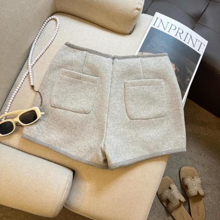 FA48456# 加厚毛呢短裤女秋冬休闲直筒裤子高腰显瘦阔腿裤a字靴裤 服裝批發女裝批發服飾貨源