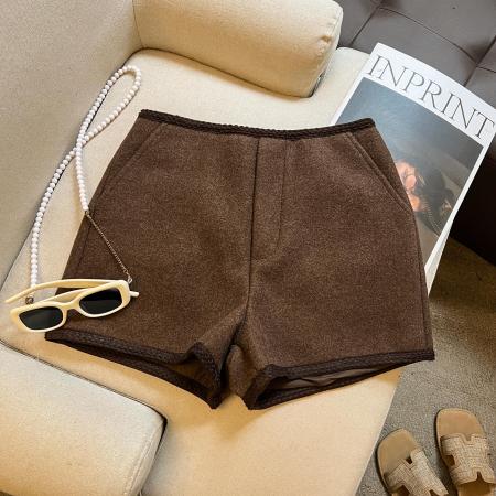 FA48456# 加厚毛呢短裤女秋冬休闲直筒裤子高腰显瘦阔腿裤a字靴裤 服裝批發女裝批發服飾貨源