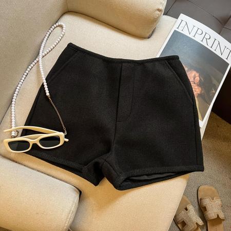 FA48456# 加厚毛呢短裤女秋冬休闲直筒裤子高腰显瘦阔腿裤a字靴裤 服裝批發女裝批發服飾貨源