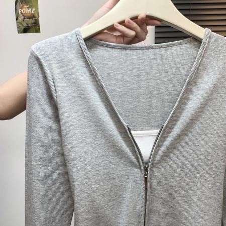 FA48459# 韩系港味休闲外搭短款修身开衫百搭假两件上衣黑色打底衫女 服裝批發女裝批發服飾貨源