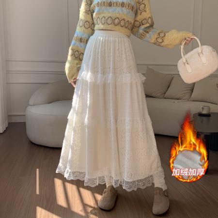 FA48461# 秋冬新款高级蕾丝蛋糕裙半身裙女秋季裙子纱裙冬季长款半裙长裙 服裝批發女裝批發服飾貨源