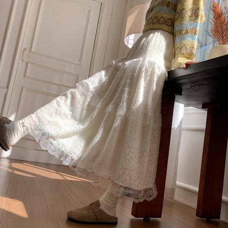 FA48461# 秋冬新款高级蕾丝蛋糕裙半身裙女秋季裙子纱裙冬季长款半裙长裙 服裝批發女裝批發服飾貨源