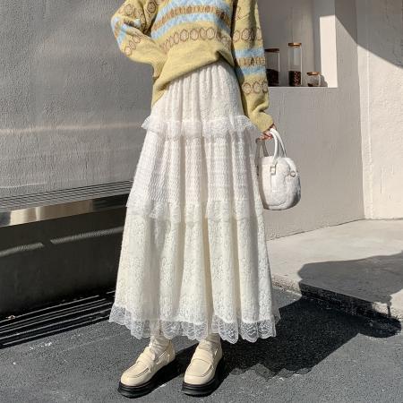 FA48461# 秋冬新款高级蕾丝蛋糕裙半身裙女秋季裙子纱裙冬季长款半裙长裙 服裝批發女裝批發服飾貨源