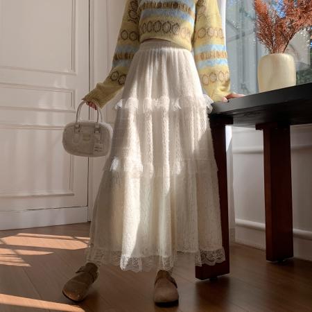 FA48461# 秋冬新款高级蕾丝蛋糕裙半身裙女秋季裙子纱裙冬季长款半裙长裙 服裝批發女裝批發服飾貨源