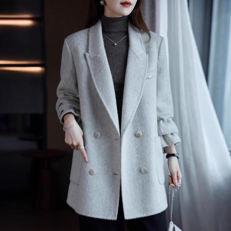 FA48466# 新款休闲百搭羊毛绒大衣秋冬女装时尚今年流行双面呢外套显瘦 服裝批發女裝批發服飾貨源