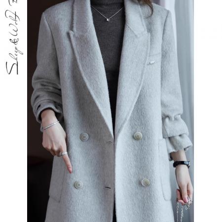 FA48466# 新款休闲百搭羊毛绒大衣秋冬女装时尚今年流行双面呢外套显瘦 服裝批發女裝批發服飾貨源