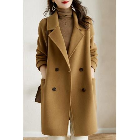 FA48468# 驼色高级感赫本风双面绒大衣女秋冬新款毛呢子外套女茧型显瘦 服裝批發女裝批發服飾貨源