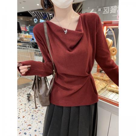 FA48472# 秋冬韩版气质修身荡领系扣安迪绒长袖内搭针织衫毛衣女 服裝批發女裝批發服飾貨源