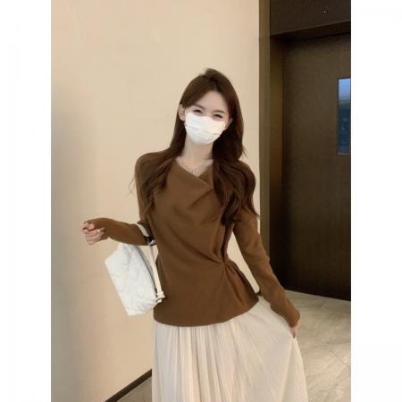 FA48472# 秋冬韩版气质修身荡领系扣安迪绒长袖内搭针织衫毛衣女 服裝批發女裝批發服飾貨源