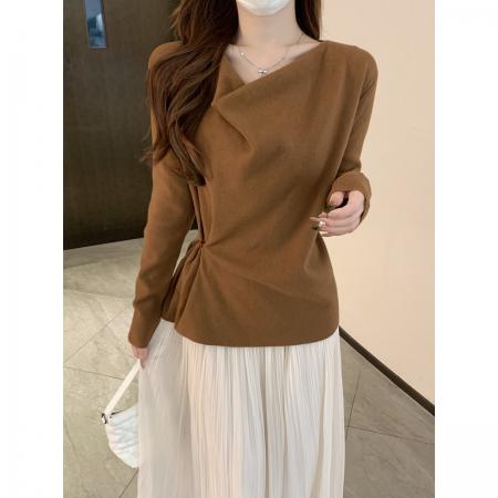 FA48472# 秋冬韩版气质修身荡领系扣安迪绒长袖内搭针织衫毛衣女 服裝批發女裝批發服飾貨源