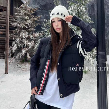 FA48479# 韩系学院风设计感拼接针织棉服男女秋冬独特别致立领轻薄棉衣外套 服裝批發女裝批發服飾貨源